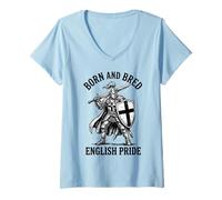 Women's Born and Bred English National Pride England Knight Shield V-Neck T-Shirt