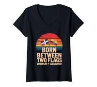 Womens Born Between Two Flags Dominican Ecuadorian V-Neck T-Shirt