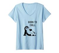 Women's Born Chill Lazy Penguin V-Neck T-Shirt