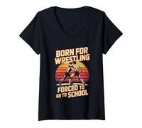 Womens Born for Wrestling Forced to Go to School V-Neck T-Shirt
