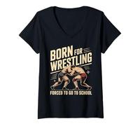 Womens Born for Wrestling Forced to Go to School V-Neck T-Shirt