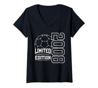 Womens Born in 2008 Milestone Birthday Legendary Since 2008 Soccer V-Neck T-Shirt