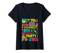 Womens Born in 70s Raised in 80s Party in 90s Retro Gift V-Neck T-Shirt