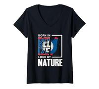 Women's Born in Belize Loud by Nature Belizean Flag V-Neck T-Shirt