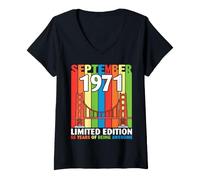 Women's Born in September 1971 Ltd Edition 55 Years of Being Awesome V-Neck T-Shirt