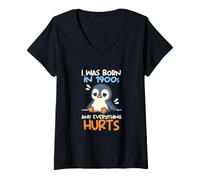 Women's Born in the 1900s and Everything Hurts Funny Tired Penguin V-Neck T-Shirt