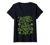 Women's Born Lucky on St Patricks Day Birthday Tshirt V-Neck T-Shirt