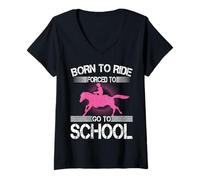 Womens Born Ride Forced Go To School Riding Friend V-Neck T-Shirt