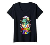 Women's B'orn This Gay Dino Hatching Pride V-Neck T-Shirt