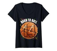 Womens Born To Basketball 14th Birthday Teen Girls Boy Kid V-Neck T-Shirt