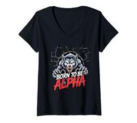 Womens Born to Be Alpha Strong Confident Powerful Werewolf Girl V-Neck T-Shirt