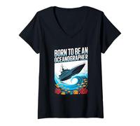 Women's Born to Be an Oceanographer Ocean Research Wave V-Neck T-Shirt