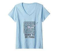 Womens Born to Be Free Creative Maze Distressed V-Neck T-Shirt