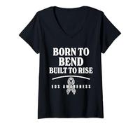 Womens Born to Bend Built to Rise Zebra Ribbon EDS Awareness Design V-Neck T-Shirt