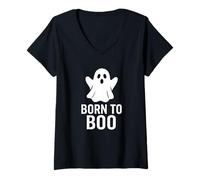 Womens Born to Boo Ghost Halloween Funny Costume Design V-Neck T-Shirt