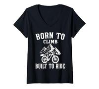 Womens Born to Climb, Built to Ride - Trail MTB Mountain Bike V-Neck T-Shirt