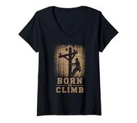 Women's Born to Climb Lineman Power Line Worker V-Neck T-Shirt