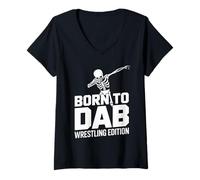 Womens Born to Dab Wrestling Edition Skeleton V-Neck T-Shirt