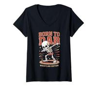 Womens Born to Dab Wrestling Edition Skeleton V-Neck T-Shirt