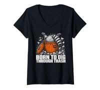 Women's Born to Dig Through Trash Funny Raccoon Men Women V-Neck T-Shirt