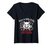 Women's Born to Dilly Dally Forced to Fight Fascism V-Neck T-Shirt