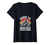 Women's Born to Drag Race Forced to Work Motorcycle V-Neck T-Shirt