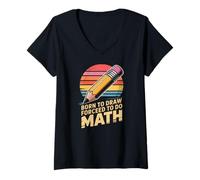 Womens Born to Draw Forceed to Do Math Retro Art V-Neck T-Shirt