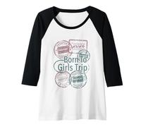 Womens Born to Girls Trip Matching 2026 Passport Stamp Raglan Baseball Tee