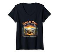Women's Born to Hang Ultralight Backpacker Hammock Camping Humor V-Neck T-Shirt