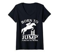 Women's Born to Jump Forced to Work Funny Show Jumping V-Neck T-Shirt