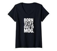 Women's Born to Lift Built to Mog Gym Meme Mogging V-Neck T-Shirt