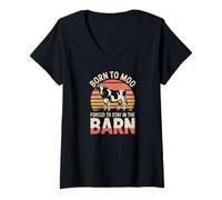 Womens Born to Moo Forced to Stay in The Barn Funny Cow Farmer V-Neck T-Shirt