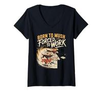 Women's Born to Mush Forced to Work Sled Dog Mushers V-Neck T-Shirt