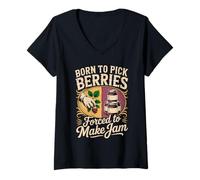 Women's Born to Pick Berries Forced to Make Jam Harvest Farmer Humor V-Neck T-Shirt