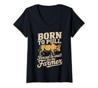 Women's Born to Pull Forced to Wait for T Funny Ox Saying V-Neck T-Shirt
