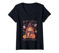 Womens Born To Read Forced To Work Witch Magic V-Neck T-Shirt
