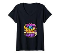 Women's Born to Read Late Night Book Lover Mood V-Neck T-Shirt