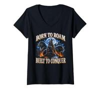 Women's Born to Roam Built to Conquer Wolf Lover Adventure Seeker V-Neck T-Shirt