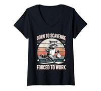 Women's Born to Scavenge Forced to Work Raccoon Funny V-Neck T-Shirt