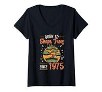 Womens Born to Shape Trees Since 1975 Bonsai Lover Happy Birthday V-Neck T-Shirt