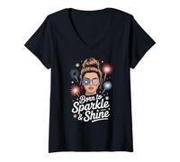 Womens Born to Sparkle and Shine Independence V-Neck T-Shirt