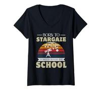 Womens Born To Stargaze Forced To Go To School Cosmos Star Lovers V-Neck T-Shirt