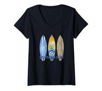 Women's Born to Surf Surfing The Waves V-Neck T-Shirt, Black, Medium