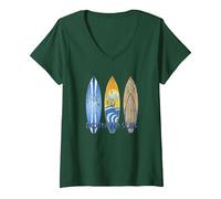 Women's Born to Surf Surfing The Waves V-Neck T-Shirt, Dark Green, Large