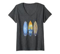 Women's Born to Surf Surfing The Waves V-Neck T-Shirt, Dark Heather Grey, Small