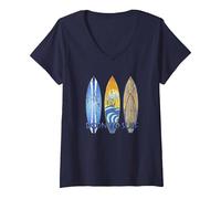 Women's Born to Surf Surfing The Waves V-Neck T-Shirt, Navy Blue, Medium