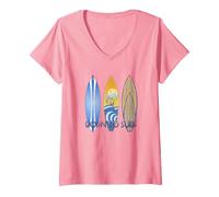 Women's Born to Surf Surfing The Waves V-Neck T-Shirt, Pink, Medium