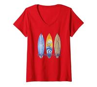Women's Born to Surf Surfing The Waves V-Neck T-Shirt, Red, Large