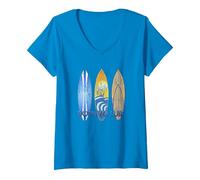 Women's Born to Surf Surfing The Waves V-Neck T-Shirt, Sapphire Blue, X-Large