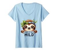 Women's Born to The Mild Cute Tropical Jungle Sloth V-Neck T-Shirt